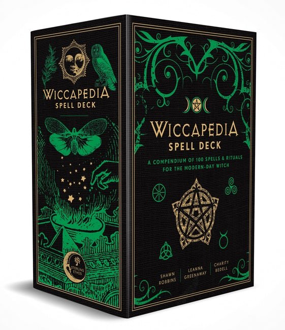 The Wiccapedia Spell Deck box with green potion bottles and herbs — Eternal Spirit