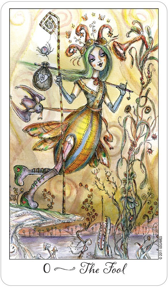 The Fool card with quirky floating figures and festive imagery, Joie De Vivre Tarot — Eternal Spirit