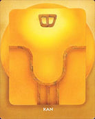 Golden Mayan glyph card titled Kan with radiant sun border design — Eternal Spirit