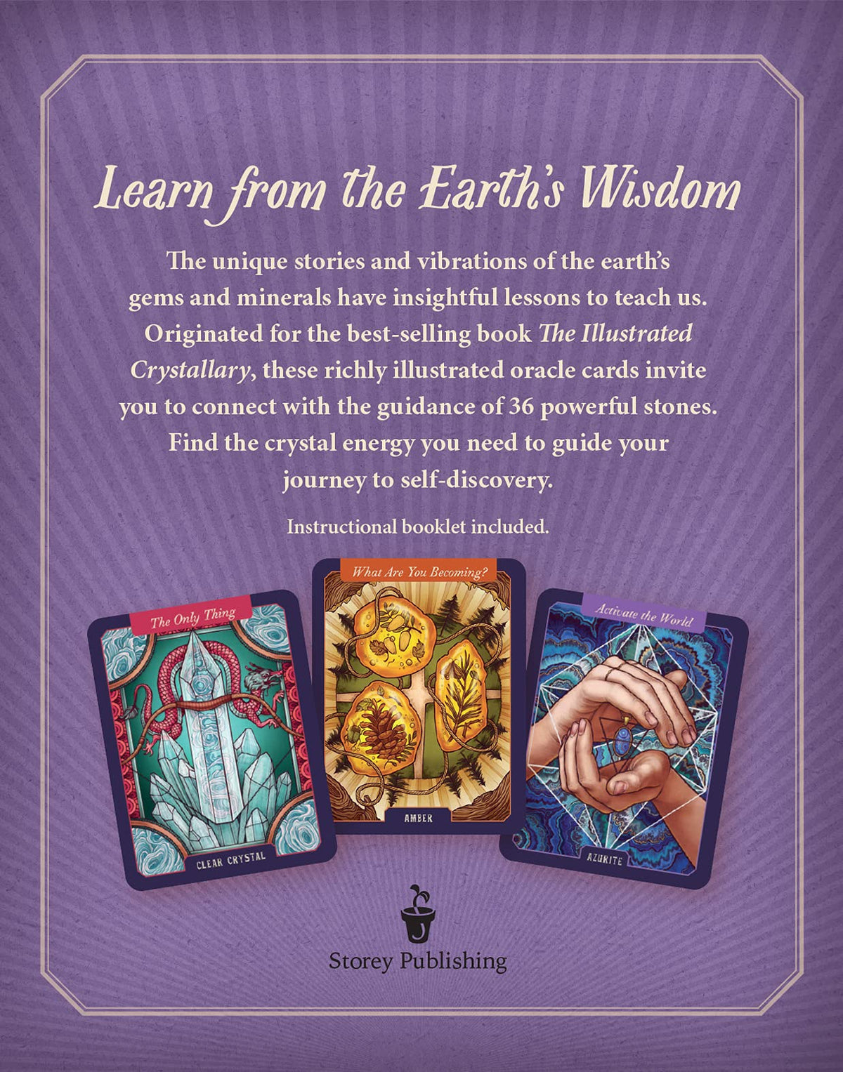 Illustrated Crystallary Oracle deck, Learn from the Earth's Wisdom page with crystal card display layout — Eternal Spirit