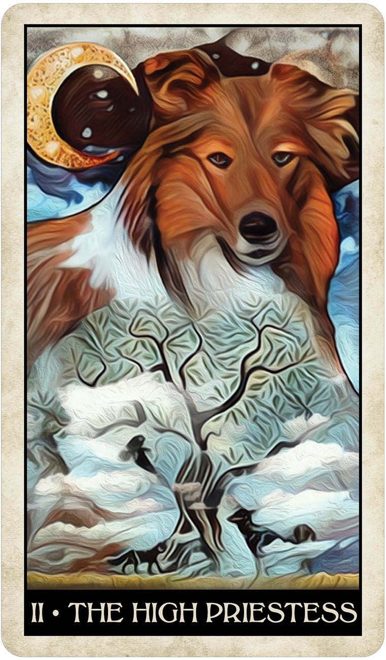Wise Dog Tarot card portraying the deck's otherworldly aesthetic — Eternal Spirit