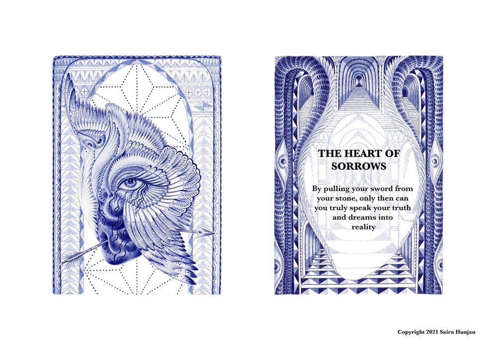 Card back and spread showing The All Seeing Heart Oracle deck contents — Eternal Spirit