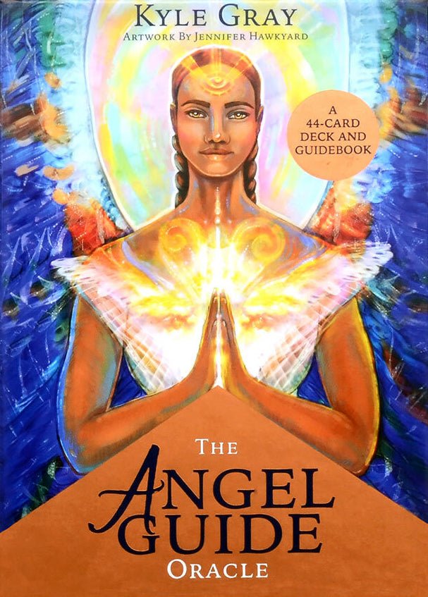 The Angel Guide Oracle box with golden angel amid light rays by Kyle Gray — Eternal Spirit