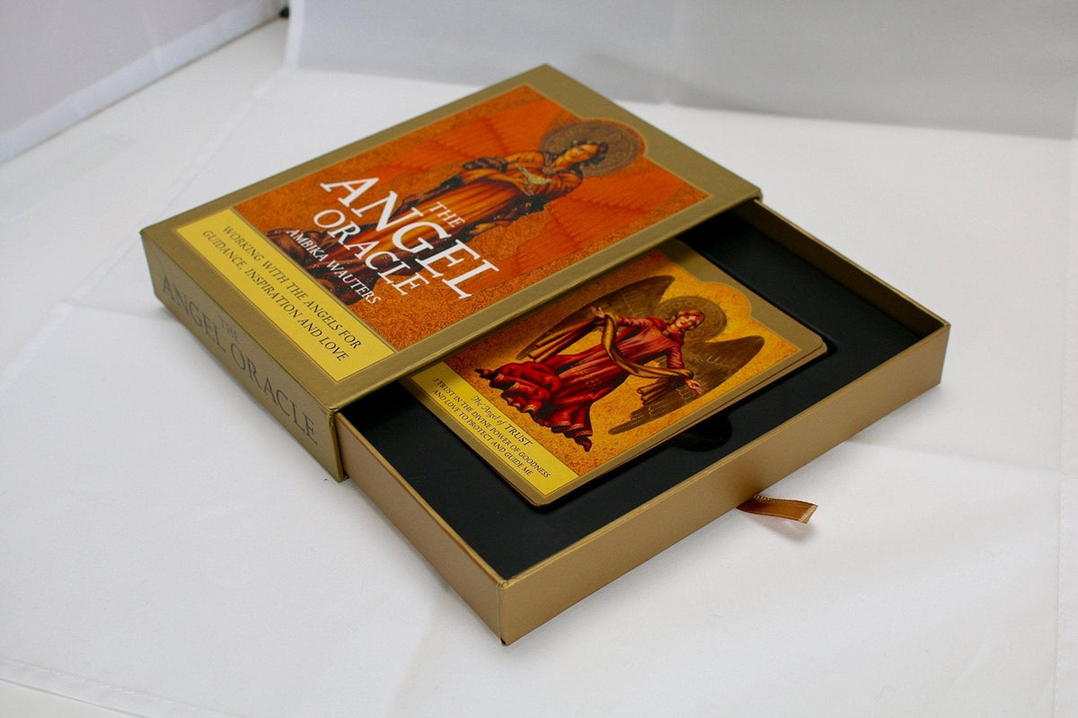 Open box displaying The Angel Oracle guidebook and card set together — Eternal Spirit