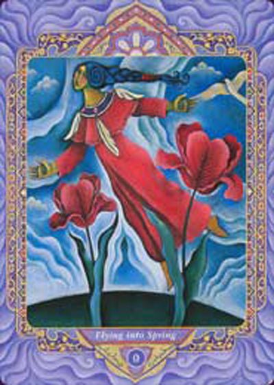 Colourful card with red flower and decorative border, Triple Goddess Tarot — Eternal Spirit