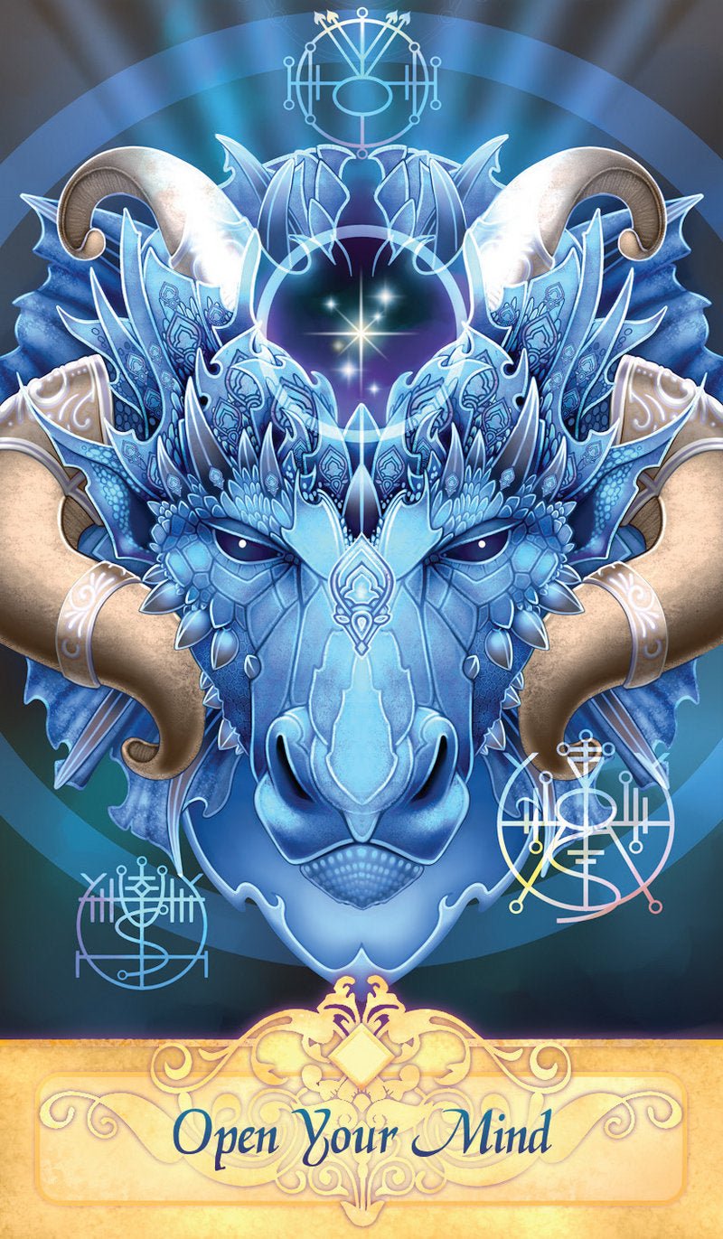 Seeker Oracle deck, Open Your Mind card with luminous cosmic eye and radiating light beams — Eternal Spirit