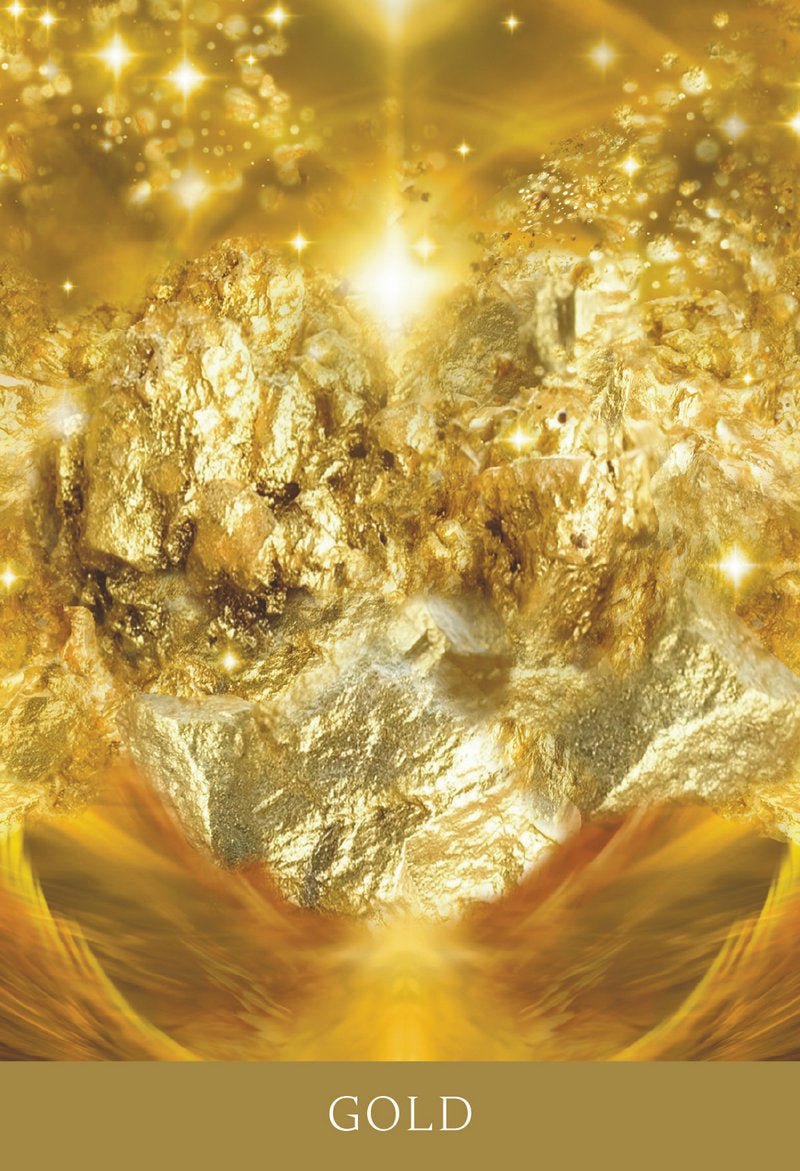 Crystal Oracle (2nd Edition) deck, Gold crystal specimen card with luminous amber and golden tones — Eternal Spirit