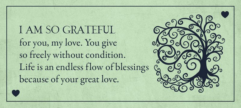 Soul Mate Cards, I Am So Grateful card with gold script and gratitude affirmation — Eternal Spirit