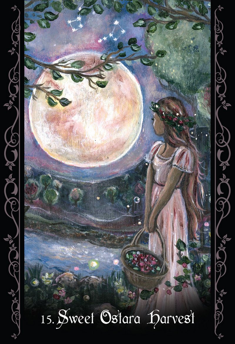 The Solitary Witch Oracle deck, Sweet Ostara Harvest card with spring goddess and flowering branches — Eternal Spirit