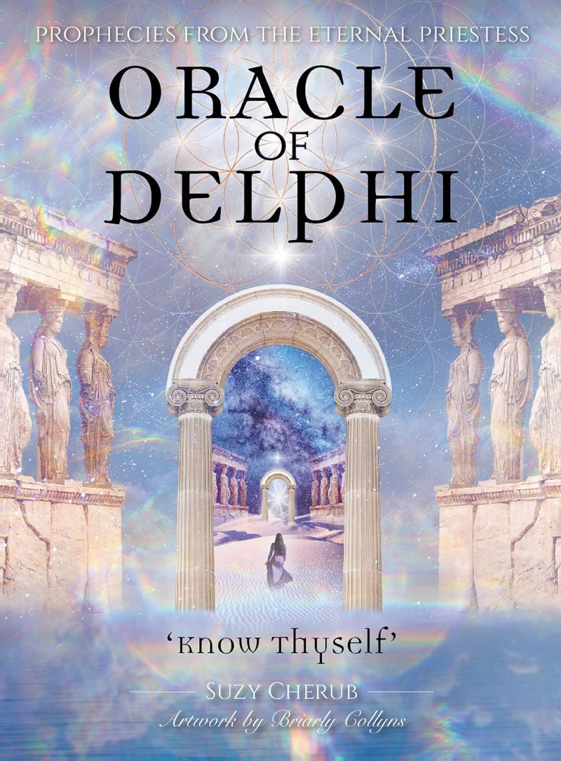 Oracle of Delphi Cards box with Greek temple columns and Know Thyself text — Eternal Spirit