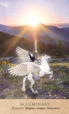 Oracle Of Delphi Cards, Luminary card showing radiant sunrise over mountain with golden light — Eternal Spirit