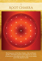 Sacred Geometry Activations Oracle deck, Root Chakra card with red geometric pattern and sacred symbol — Eternal Spirit