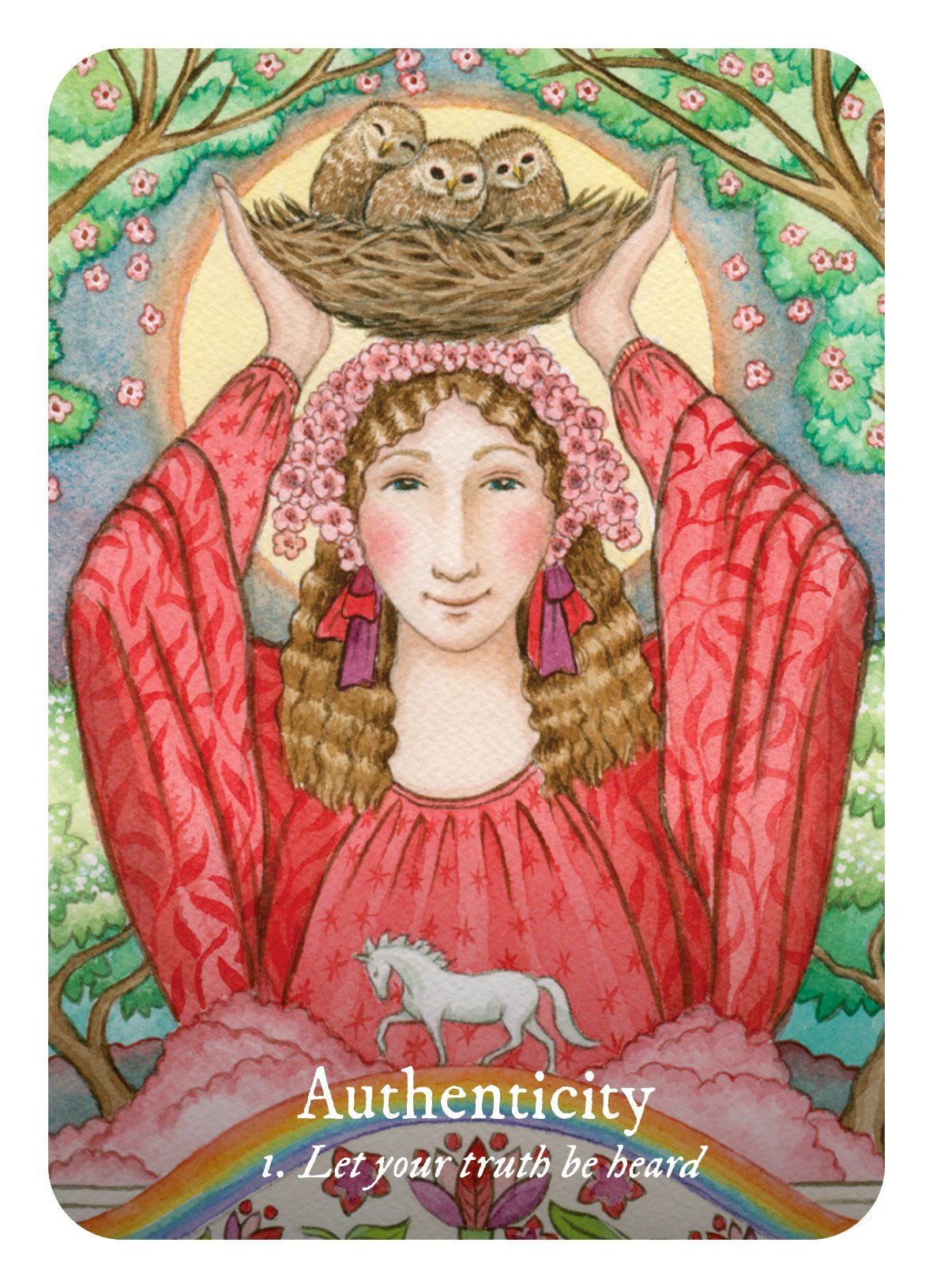 Goddess Love Oracle deck, Authenticity card with goddess in ornate red and gold frame — Eternal Spirit