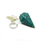 Close-up of Amazonite large faceted pendulum, sea-green stone detail — Eternal Spirit