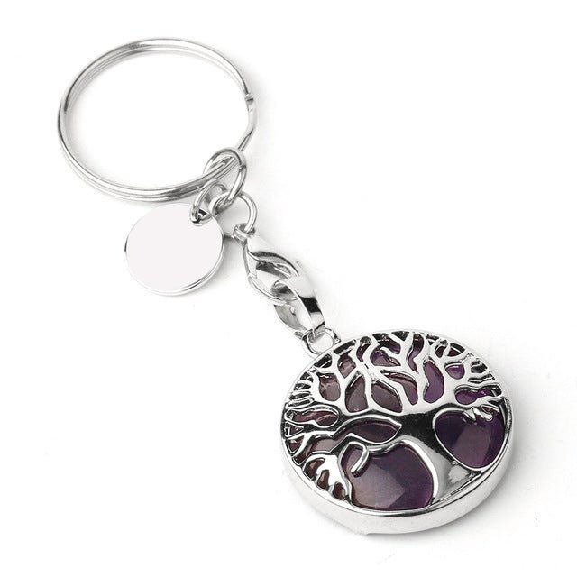 Violet Amethyst Tree of Life crystal key ring — Eternal Spirit