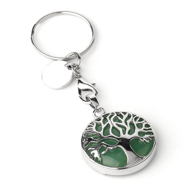 Verdant Green Aventurine (Green) Tree of Life crystal key ring — Eternal Spirit