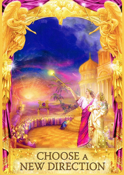 Angel Answers Oracle deck, Choose a New Direction card with green aurora and cosmic landscape — Eternal Spirit