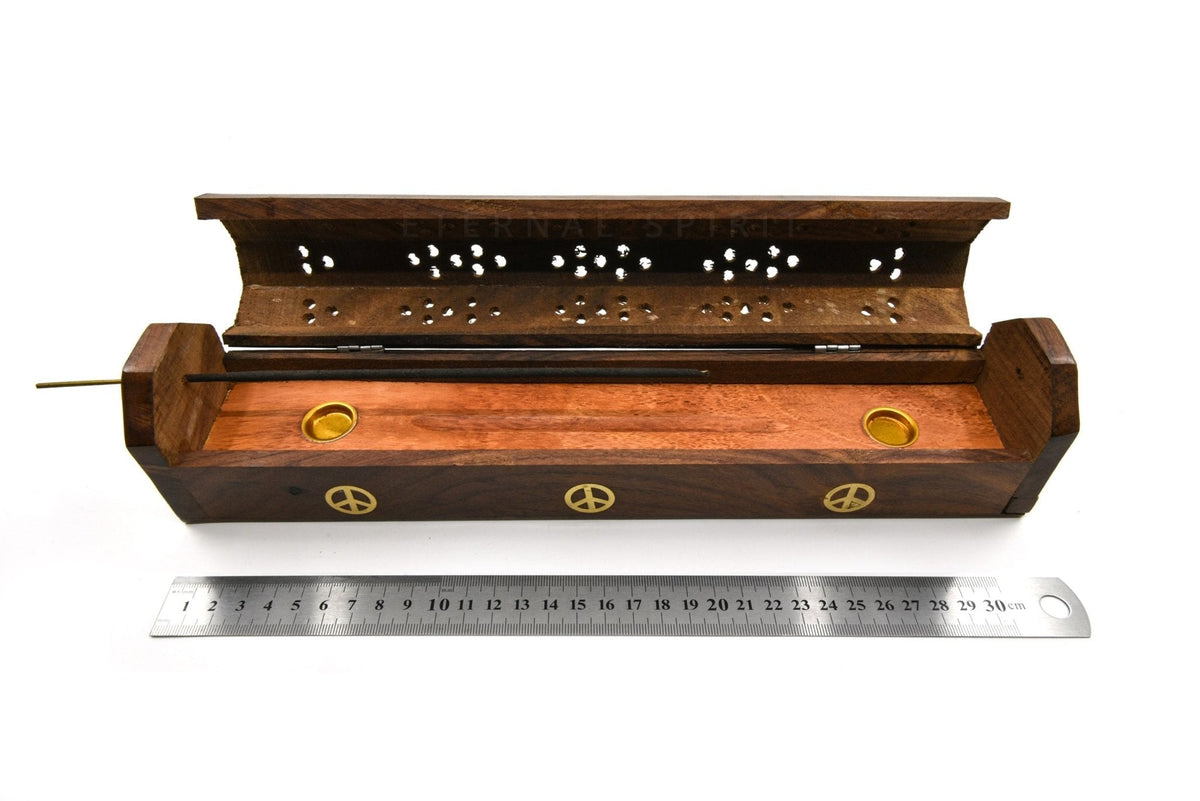 Natural wooden Pentagram incense box, carved lid — Eternal Spirit