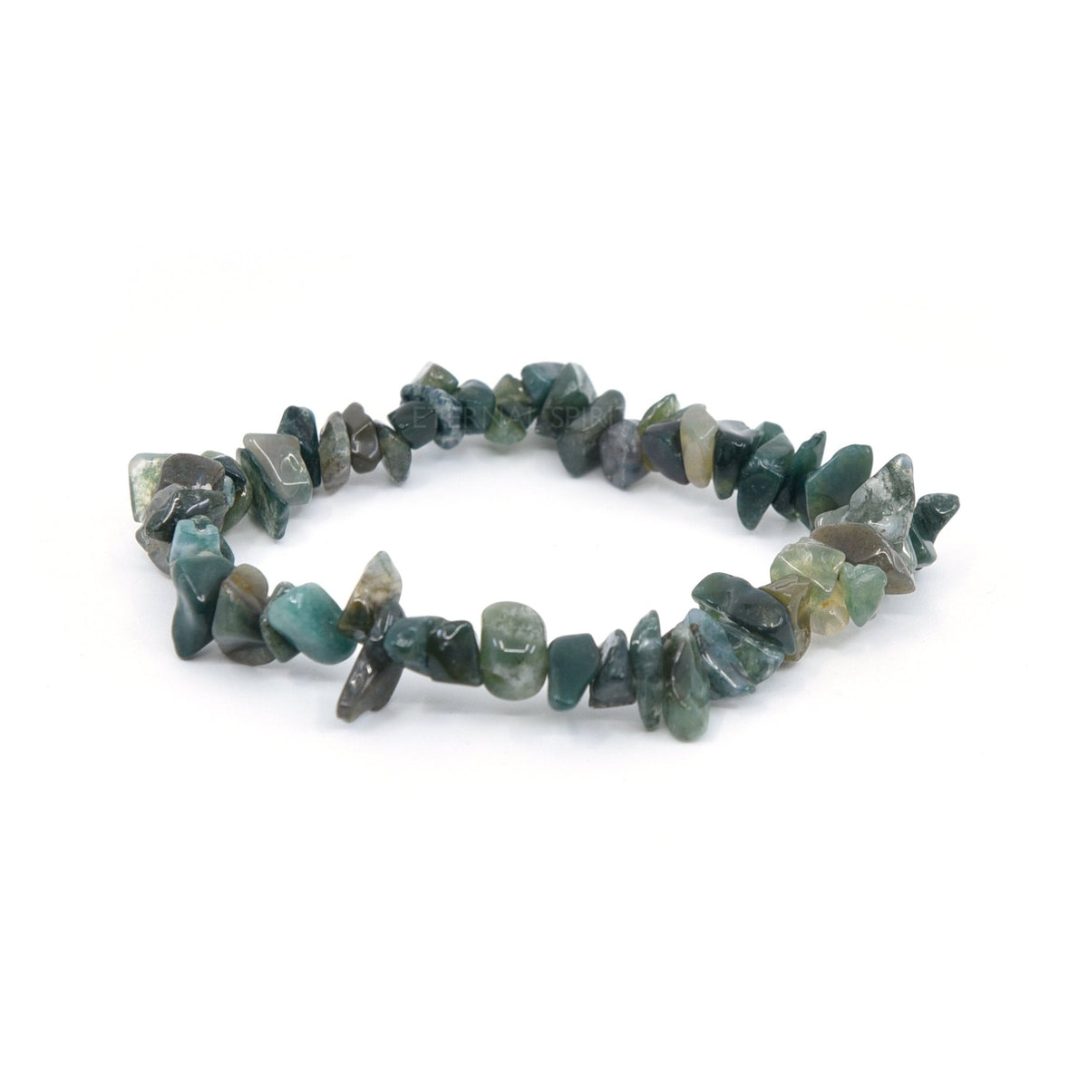 natural Agate (Moss) crystal chip bracelet with raw stone texture — Eternal Spirit