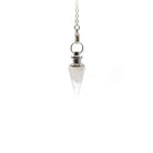 Crystalline Clear Quartz (Clear) metal cone pendulum on silver chain — Eternal Spirit
