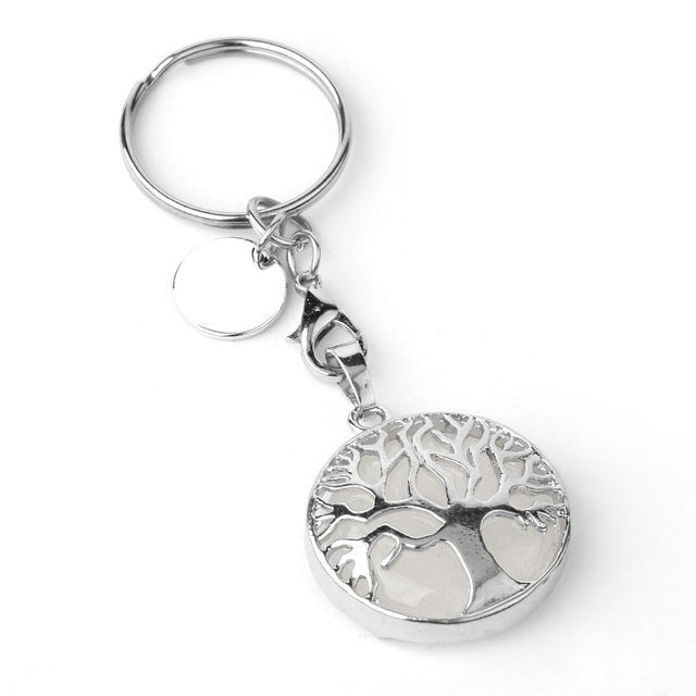Crystalline Clear Quartz (Clear) Tree of Life crystal key ring — Eternal Spirit