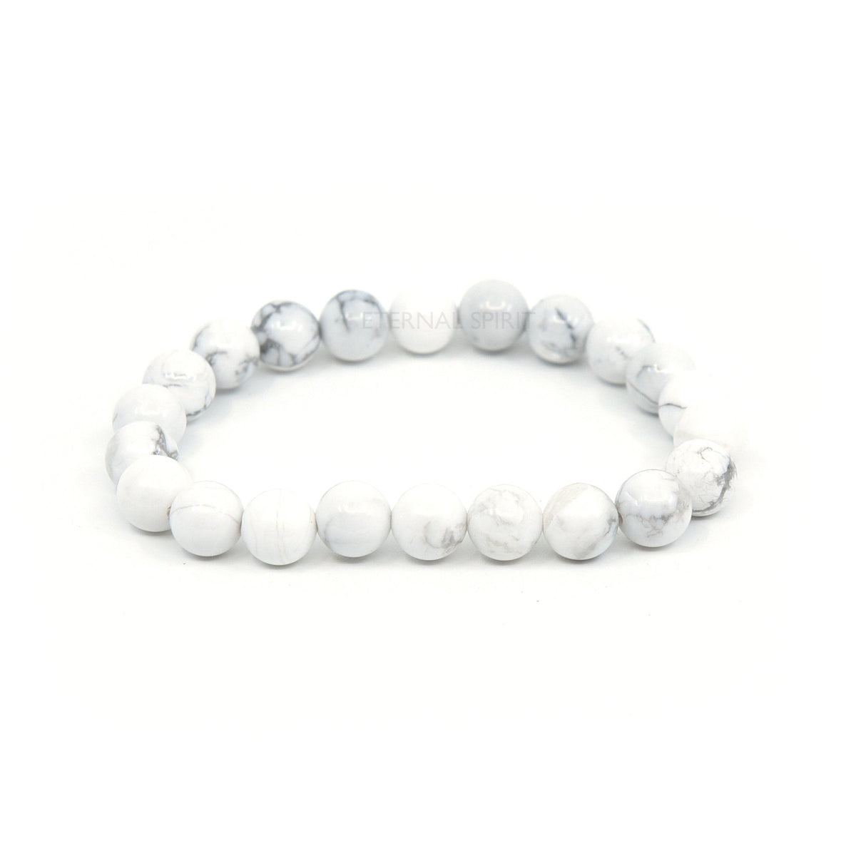 polished Howlite 8mm round bead bracelet on white background — Eternal Spirit