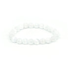 polished Selenite 8mm round bead bracelet on white background — Eternal Spirit