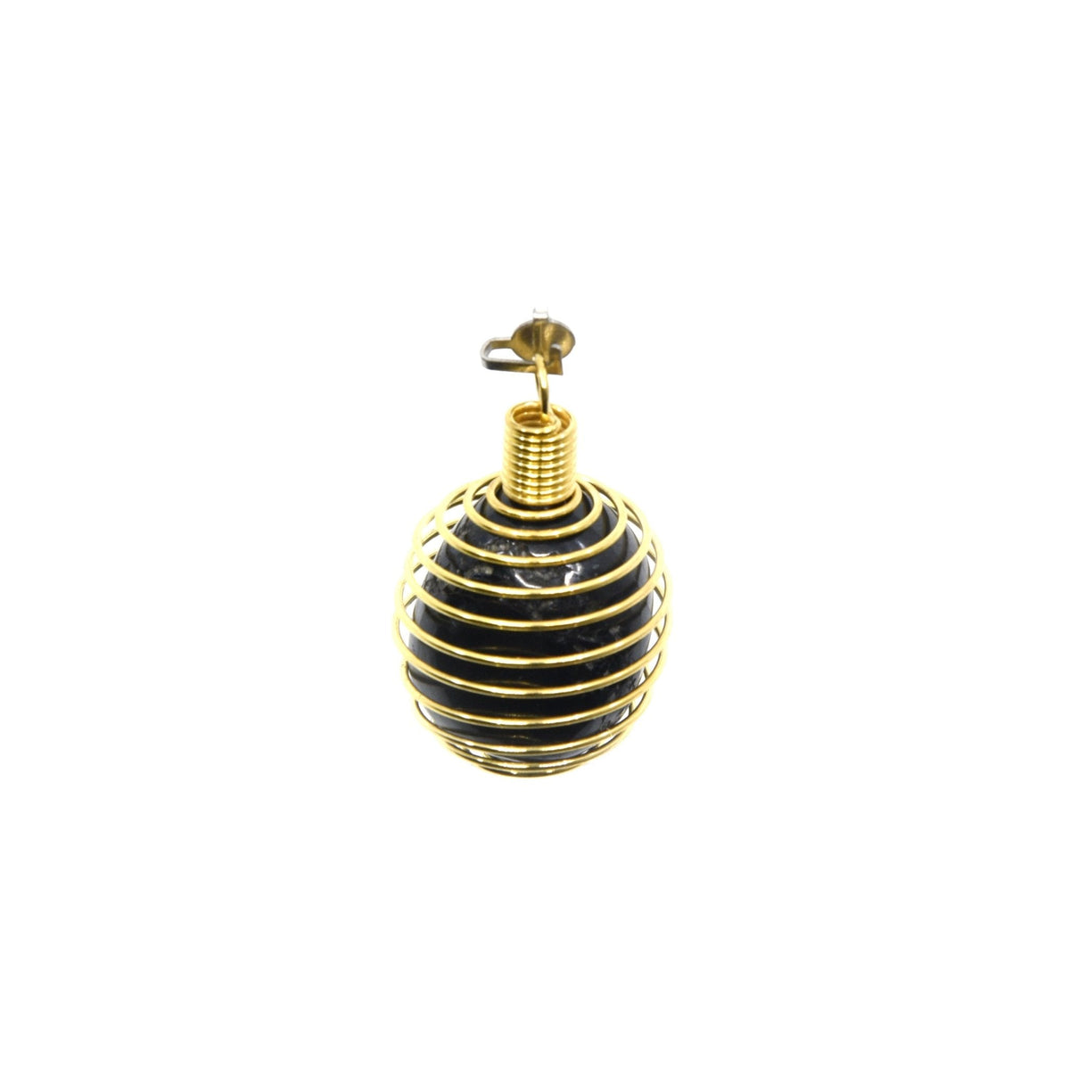 Gold crystal cage pendant, wirework detail close-up — Eternal Spirit