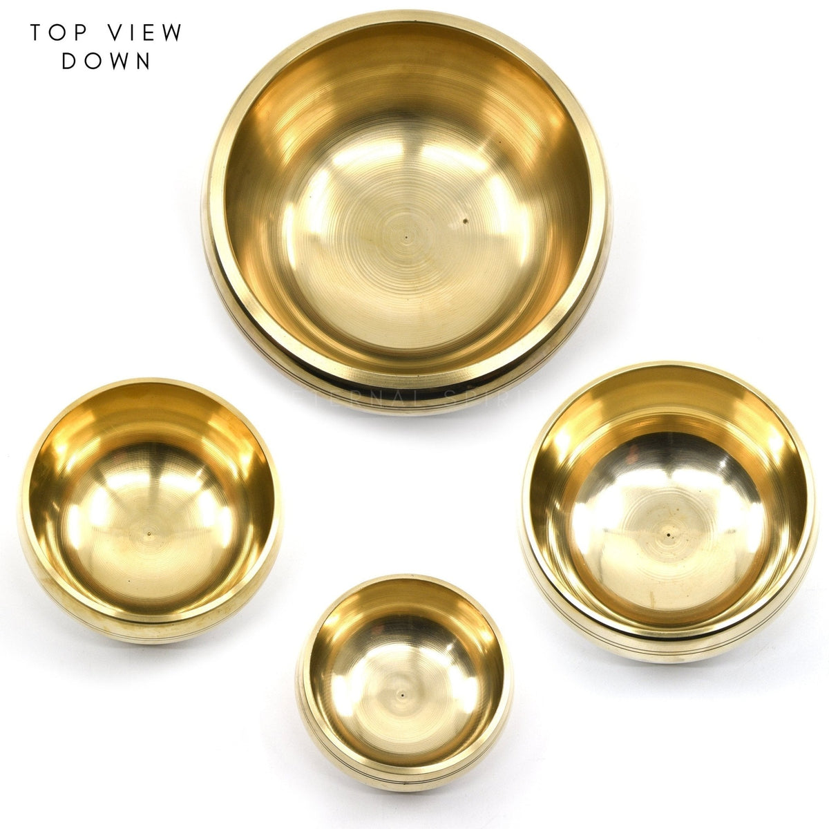 gazing down into the 9.5cm Gold Shiny Rim DA31C Third Eye chakra singing bowl — Eternal Spirit
