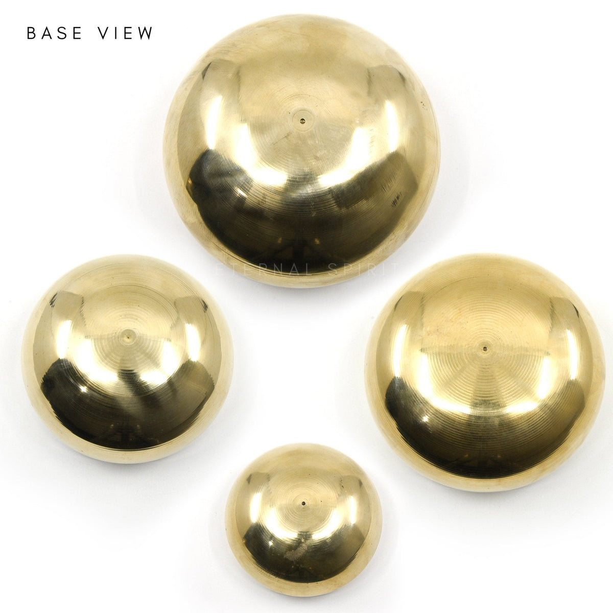 upturned 9.5cm Gold Shiny Rim DA31C Third Eye chakra bowl, gleaming base revealed — Eternal Spirit
