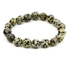 polished Dalmatian Stone tumbled round bead bracelet on white background — Eternal Spirit
