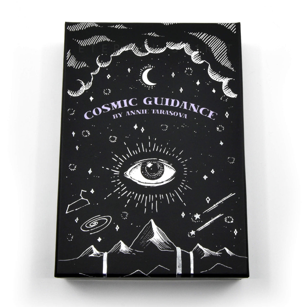 Cosmic Guidance Oracle Deck dark box with cosmic eye and moon phases — Eternal Spirit