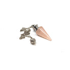 Close-up of Quartz (Rose) metal cone pendulum, soft pink stone detail — Eternal Spirit