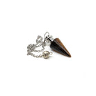 Close-up of Tiger Eye (Yellow) metal cone pendulum, golden-banded stone detail — Eternal Spirit