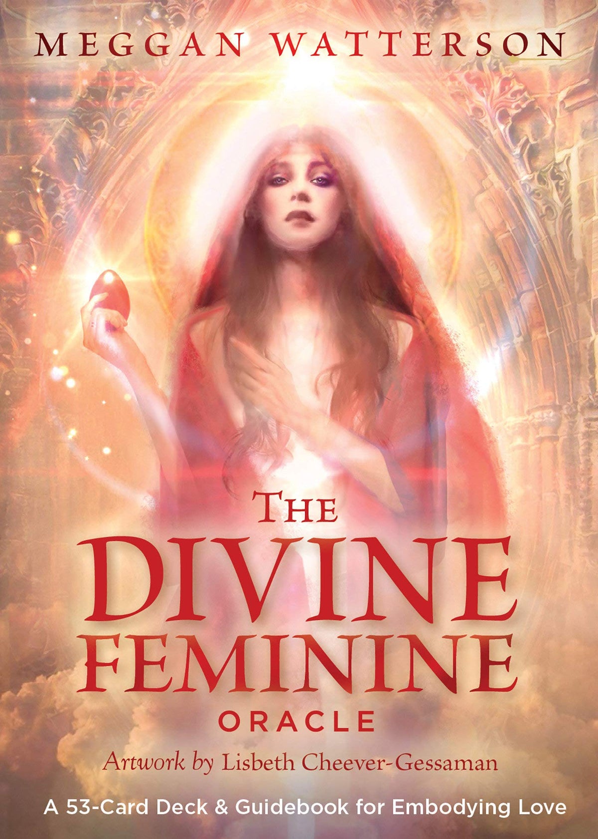 The Divine Feminine Oracle box with radiant goddess in pink and gold — Eternal Spirit