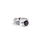 Garnet ring #R498 angled to reveal its polished setting and silver band — Eternal Spirit