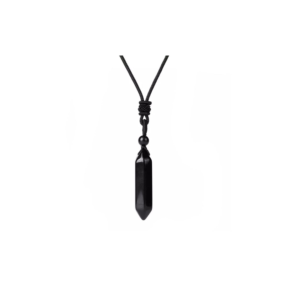double terminated Onyx (Black) necklace with silver chain, front view — Eternal Spirit