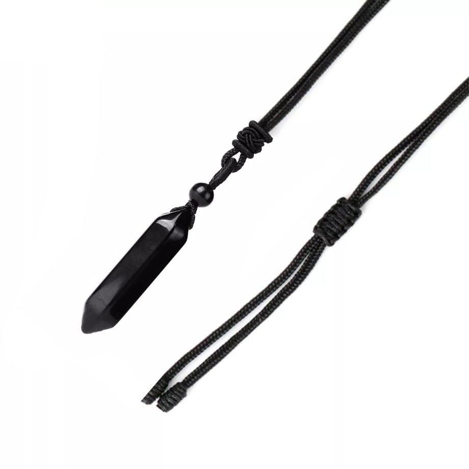 double terminated Onyx (Black) necklace, angled view showing crystal point detail — Eternal Spirit