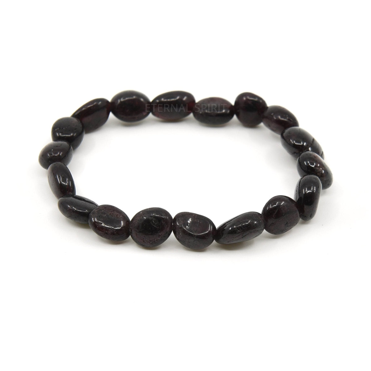 polished Garnet tumbled round bead bracelet on white background — Eternal Spirit