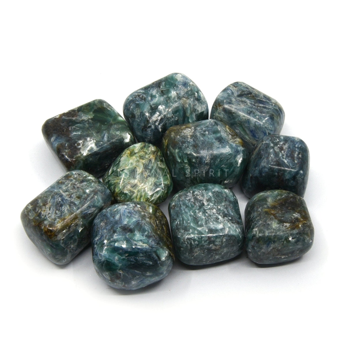 collection of Green Kyanite tumble stones with earthy striations — Eternal Spirit