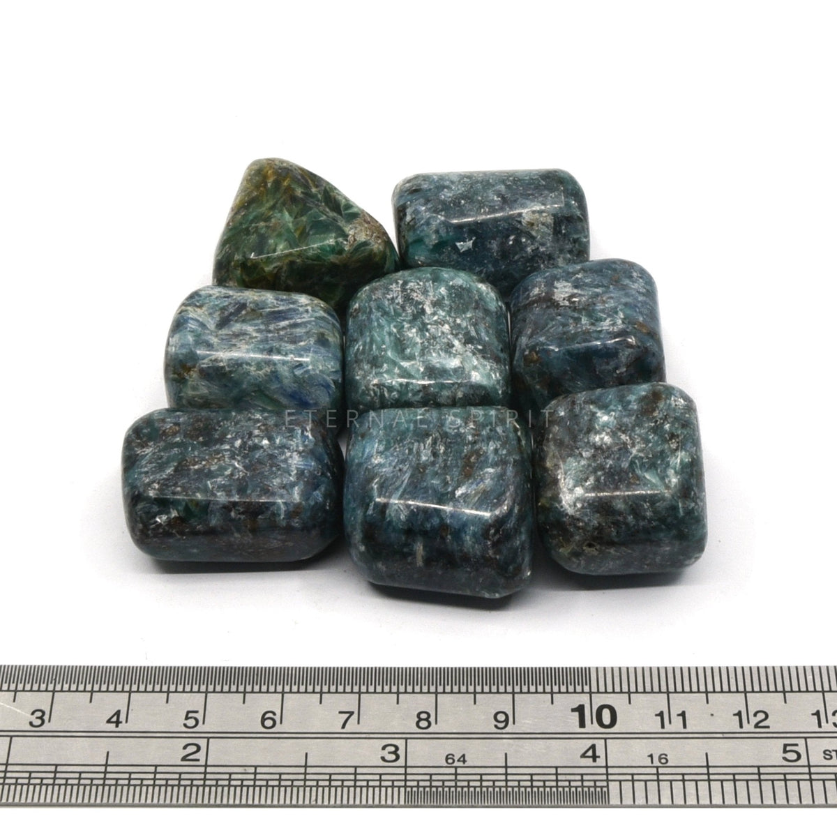 Green Kyanite tumbles, medium stones showing natural striped patterns — Eternal Spirit