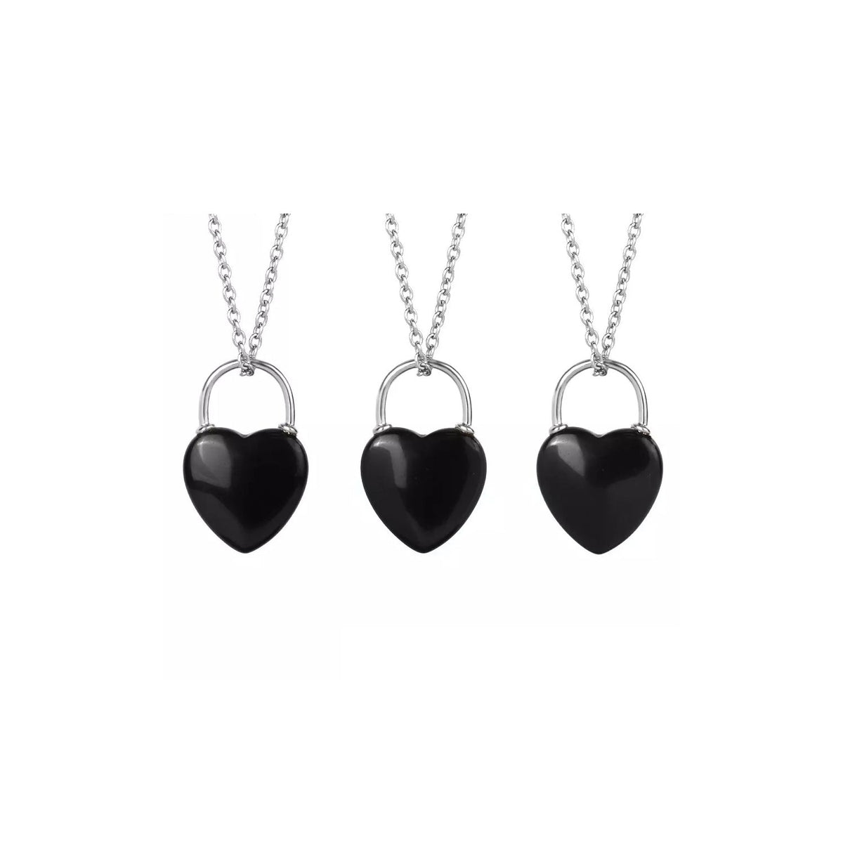 heart lock pendant in Obsidian (Black), showing natural stone detail — Eternal Spirit