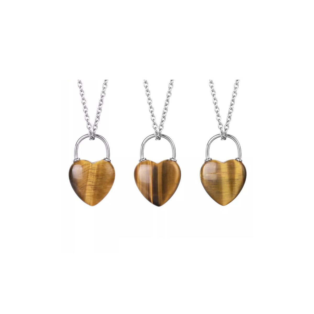 heart lock pendant in Tiger Eye (Yellow), showing natural stone detail — Eternal Spirit