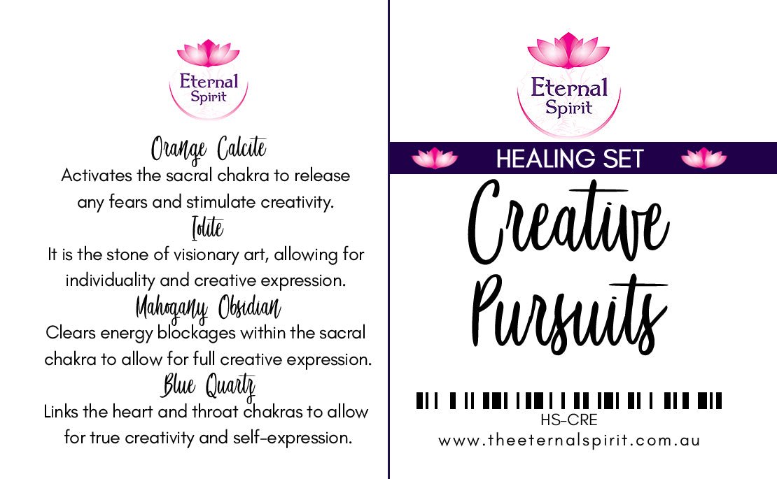 Crystals from Creativity healing set displayed on surface — Eternal Spirit
