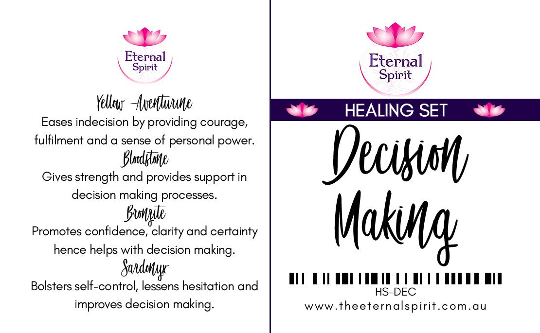 Crystals from Decision Making healing set displayed on surface — Eternal Spirit
