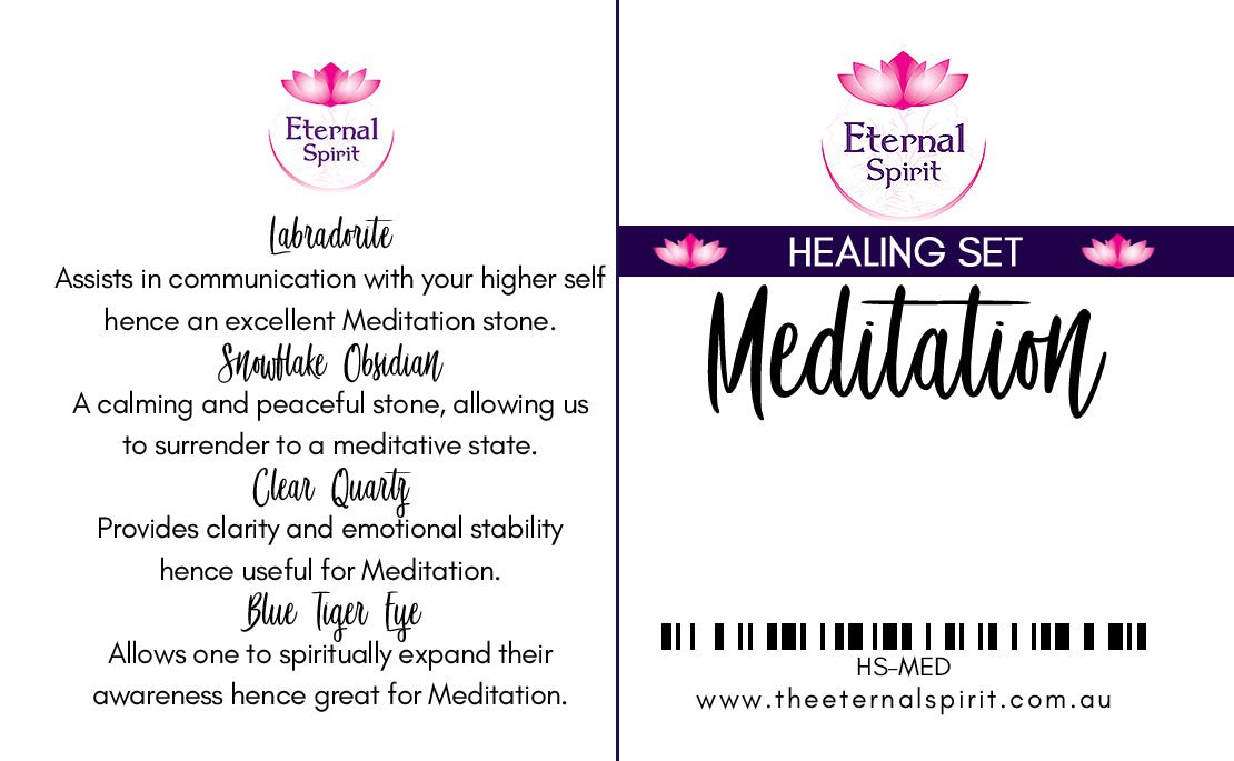 Crystals from Meditation healing set displayed on surface — Eternal Spirit