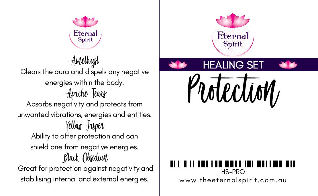 Crystals from Protection healing set displayed on surface — Eternal Spirit