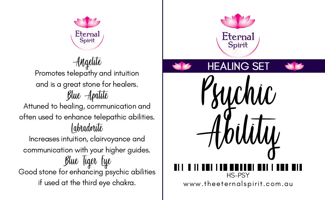 Crystals from Psychic Ability healing set displayed on surface — Eternal Spirit