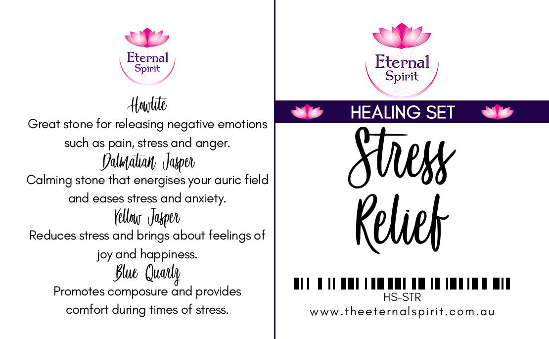 Crystals from Stress Relief healing set displayed on surface — Eternal Spirit