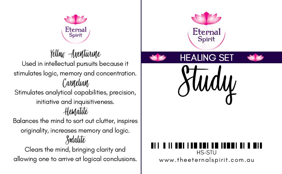 Crystals from Study healing set displayed on surface — Eternal Spirit
